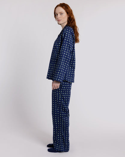 Organic Cotton Navy Pyjama Set, Pipped